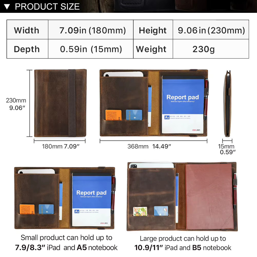 Vintage Crazy Horse Leder-Portfolio für iPad Mini und A5-Notizbuch in Braun - Bild 5