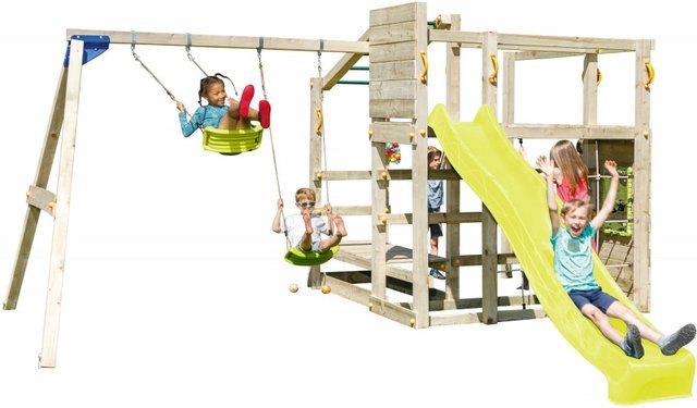 Spielturmking Spielturm CROSSFIT mit Rutsche und Doppelschaukel in Gelb, Grün und Multicolour aus Holz und Kunststoff - Bild 1