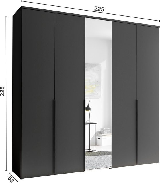 Kleiderschrank HARPER BURELA Modern Weiß mit Glastüren und Spiegel, B/T/H: 150 x 52 x 225 cm - Bild 1