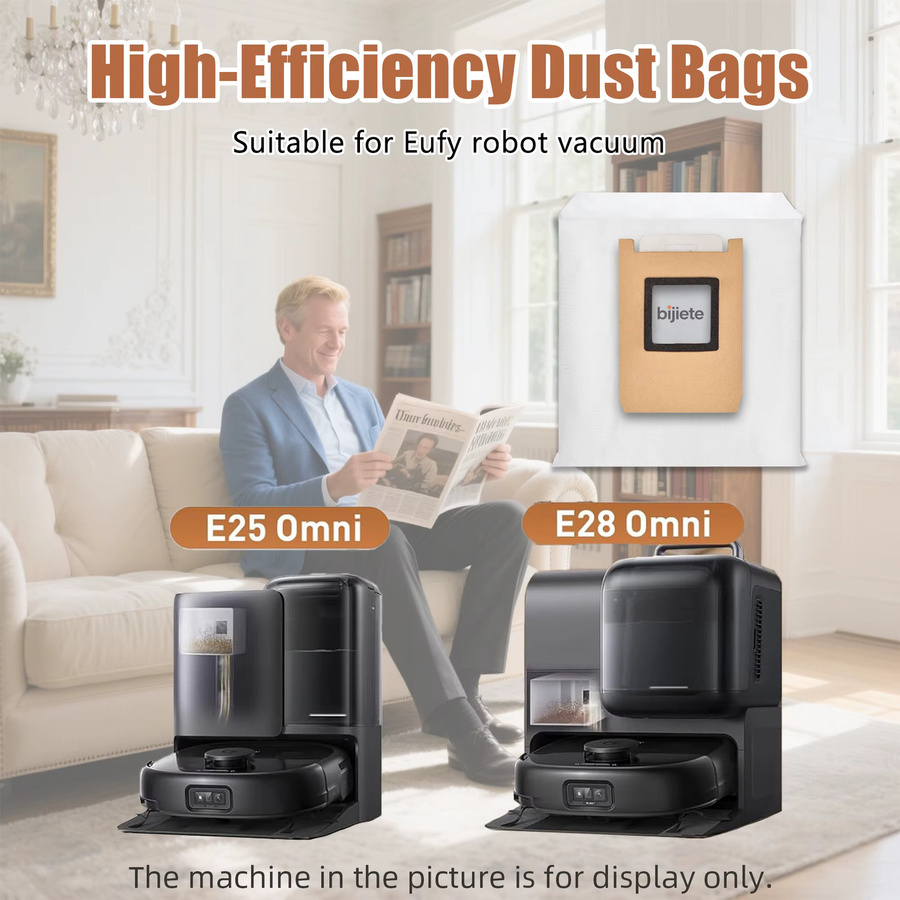 Heloxyo Staubbeutel kompatibel mit Eufy E25 Omni und E28 Omni Roboterstaubsauger, 4-lagiges Filtersystem, Farbe: Weiß - Bild 4