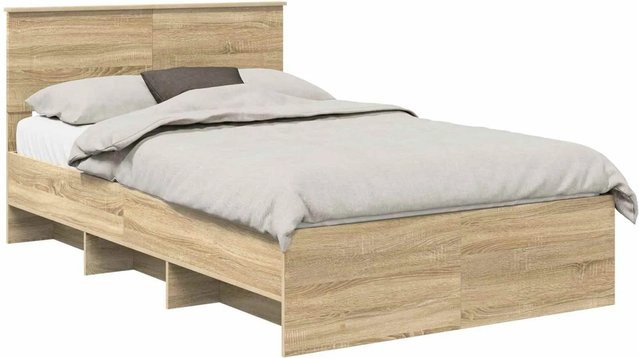 vidaXL Bettrahmen mit Kopfteil aus Holzwerkstoff in Sonoma-Eiche, B/T/H: 138 x 200 x 90 cm - Bild 1