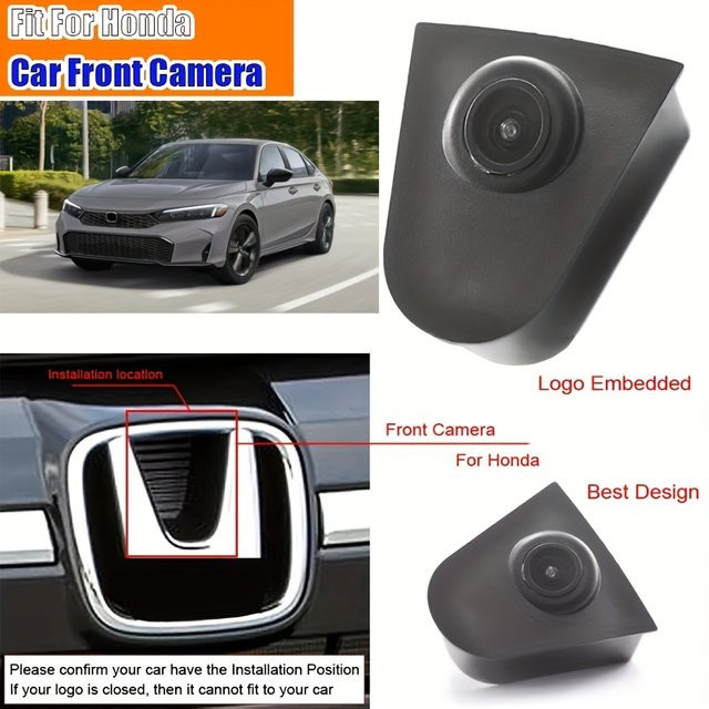 Bileeko Frontkamera mit Logo für Honda CRV URV Civic Odyssey Elysion in Schwarz mit Weitwinkelansicht - Bild 1