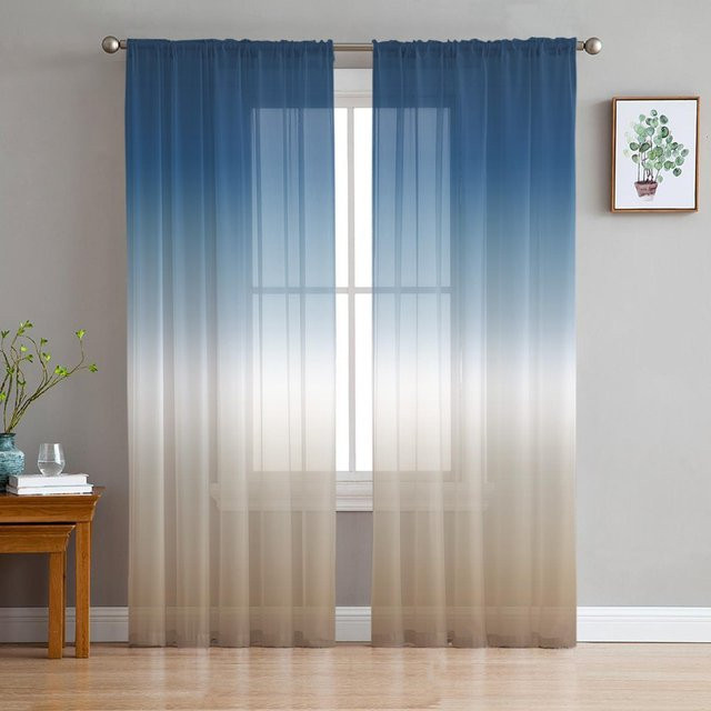 Yiran Furniture Transparentes Tüll-Voile-Organza-Vorhang mit Farbverlauf in Blaugrün und Khaki, B: 135 cm, H: 185 cm - Bild 1