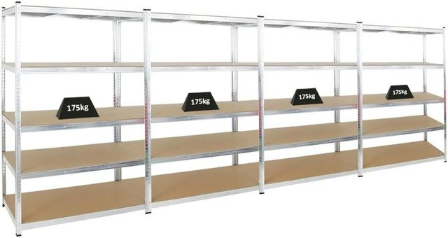 4er Set PROREGAL Schwerlastregal Ragnar, verzinkt, H x B x T: 180 x 120 x 60 cm, Fachlast 175 kg mit verstellbaren MDF-Holzplatten - Bild 1