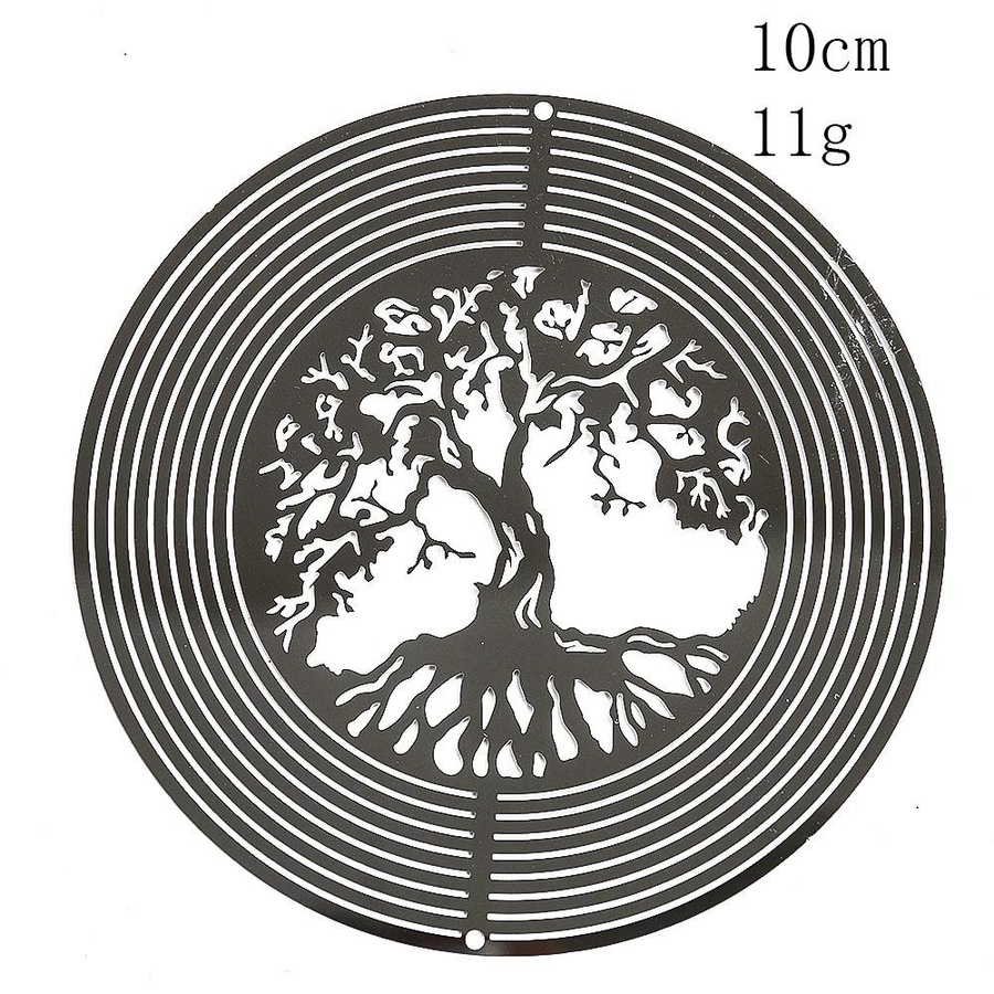 3D-Windspiel aus Metall mit Lebensbaum-Motiv in Silber als rotierende Hängedekoration für Garten und Zuhause - Bild 2