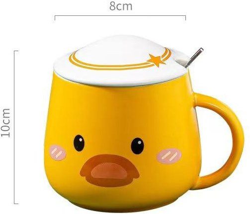 Keramiktasse mit Porzellandeckel Cartoon Ente von Yiran toy 1 in Gelb, Blau oder Pink, Volumen: 400 ml - Bild 1
