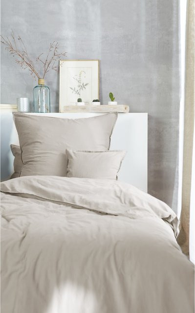 H.G. Hahn Bettwäsche Renforcé aus Baumwolle mit Reißverschluss in Braun und Beige, Breite: 155 cm, Länge: 220 cm - Bild 1
