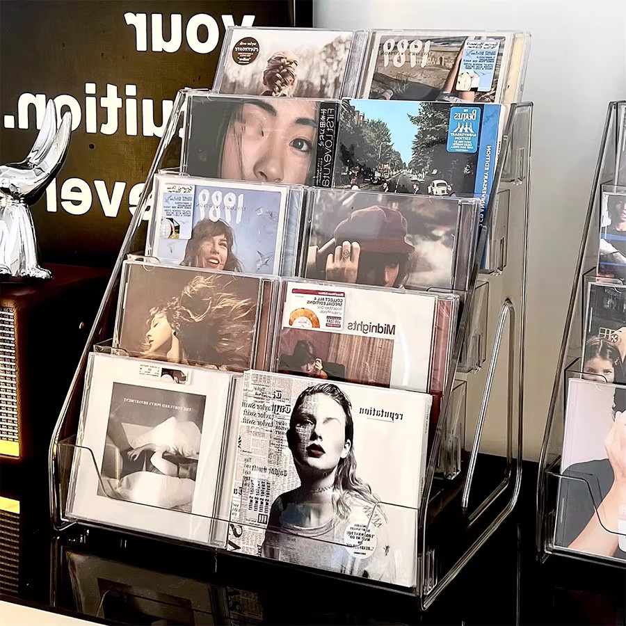 Transparentes CD-Rack aus Kunststoff als Aufbewahrungsbox und Präsentationsständer für CDs, Alben und Mini-Discs - Bild 3