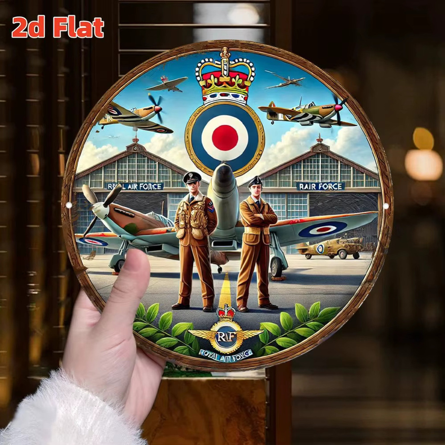 HELLOYOUNG 2D Flat Royal Air Force (RAF) Honor Badge Wanddekor aus Metall, Mehrfarbig, Durchmesser: 20 cm - Bild 2