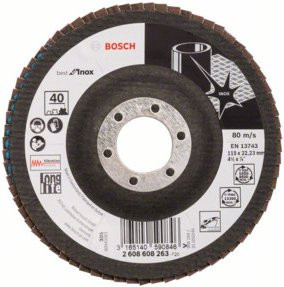 Bosch Fächerschleifscheibe X581 Best for Inox für Metall, Durchmesser: 115 mm, Farbe: Schwarz - Bild 1