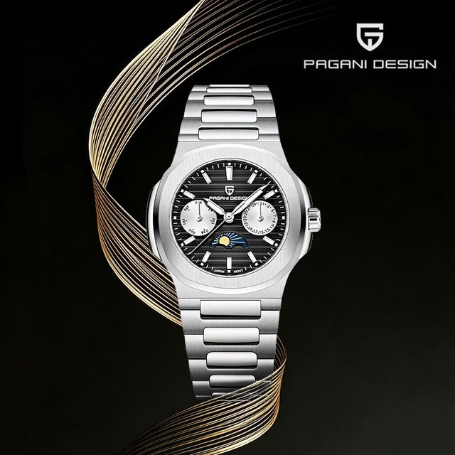 Pagani Design Damenuhr, Quarz, Edelstahl, Saphirglas, Mondphase, Damen - Bild 1