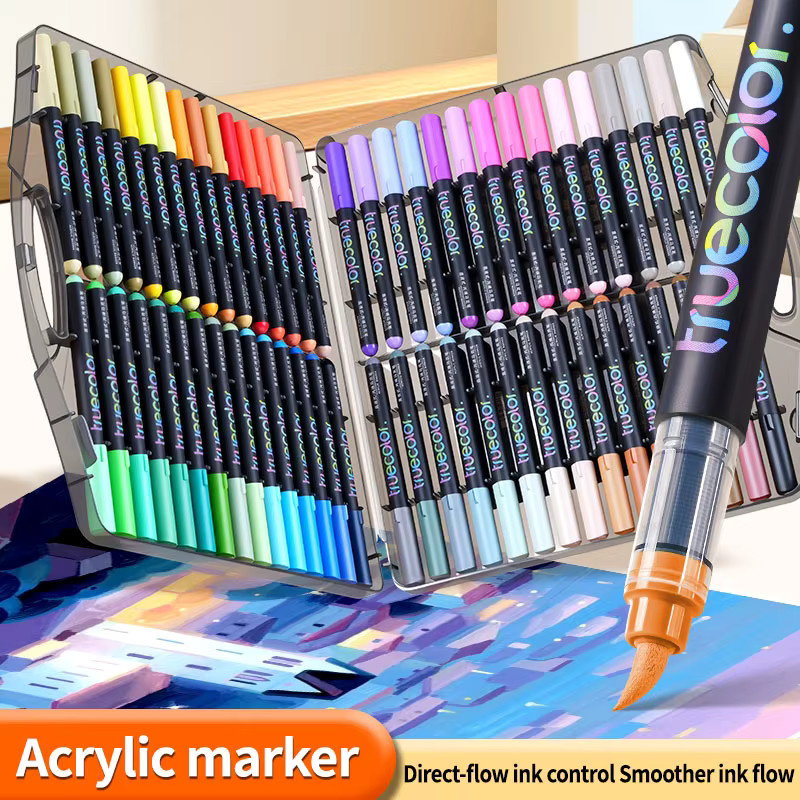 Truecolor Acryl-Marker Set mit 24 Farben in Schwarz und Multicolour inklusive PP-Box und Direktfluss-Technologie zum Zeichnen und Basteln - Bild 3