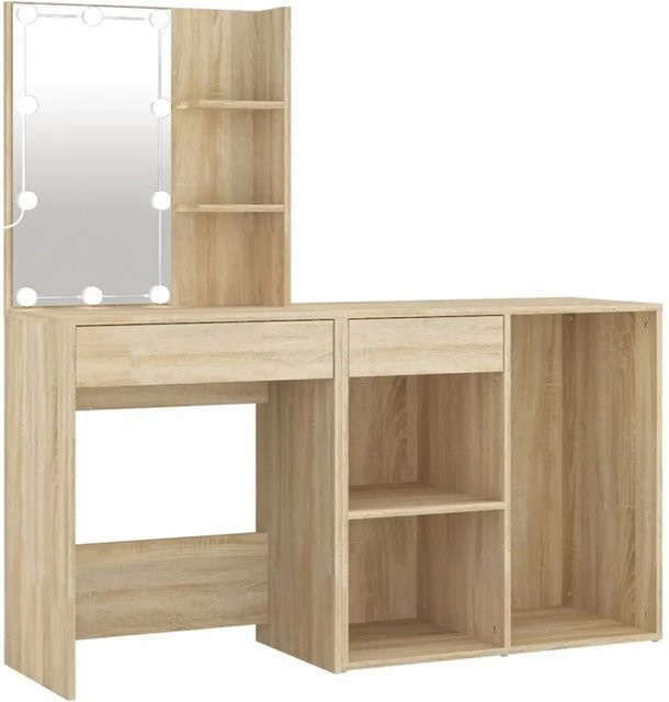vidaXL LED-Schminktisch mit Schrank in Sonoma Eiche, Farbe Braun, B/T/H: 140 x 40 x 60 cm - Bild 1