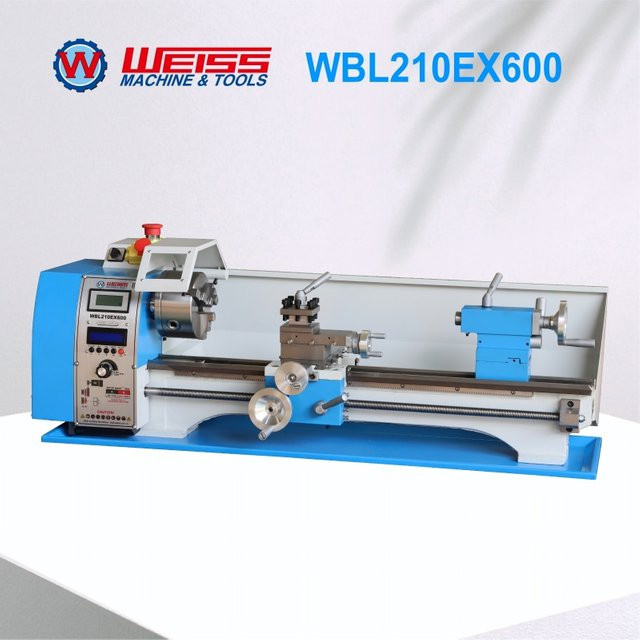 WEISS WBL210E Metalldrehmaschine in Weiß und Blau, halbautomatische Metalldrehmaschine mit Schneidgewinde, 38 mm Spindelbohrung und 1,1 kW bürstenlosem Motor - Bild 1
