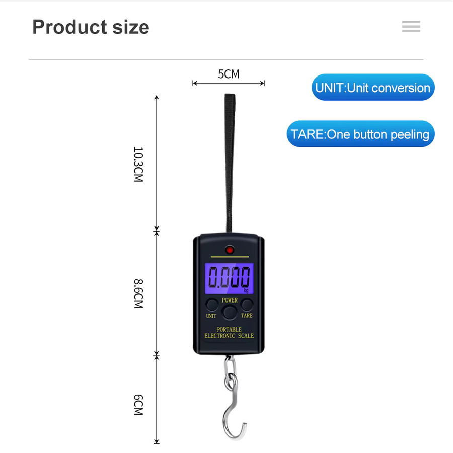 Elektronische Mini-Digitalwaage von JUANJUAN in Schwarz, tragbare Hängewaage für Angeln und Gepäck mit einer Kapazität von 40 kg und einer Genauigkeit von 10 g - Bild 3
