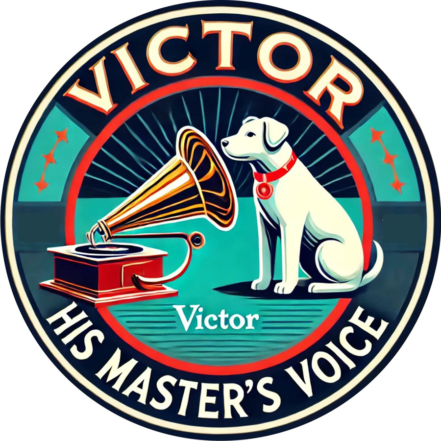 Victor His Master's Voice Rundes Aluminiumschild von Potdemiel – Vintage Metallwandkunst mit Hund und Grammophon, Mehrfarbig, Durchmesser: 20,3 cm - Bild 3