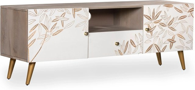 DELUKE TV-Schrank LARS Lowboard aus Mango Massivholz in Creme, B/T/H: 140 x 40 x 41,5 cm - Bild 1