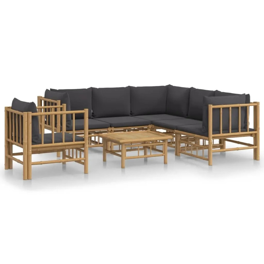 vidaXL 7-tlg Garten-Lounge-Set aus geöltem Bambus mit dunkelgrauen Polyester-Kissen Modell 7 - Bild 2