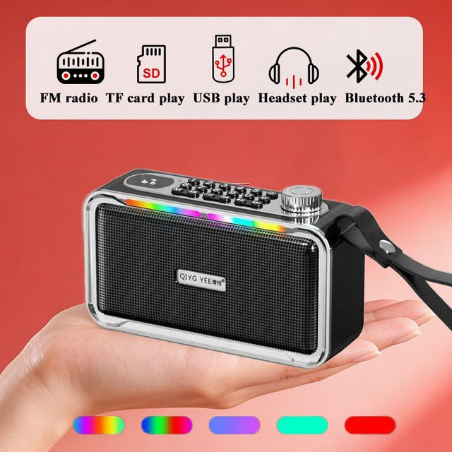JINSERTA Mini Tragbares FM-Radio und Bluetooth-Lautsprecher mit Subwoofer, MP3-Musikplayer mit USB- und Dual-TF-Karten-Unterstützung in Schwarz oder Rot - Bild 1