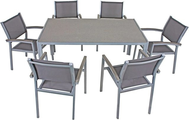 Garden Pleasure Gartenmöbel-Set Grace 7-teilig in Grau mit Aluminium und Sicherheitsglas - Bild 1