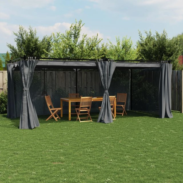 vidaXL Gartenpavillon mit Vorhängen und Fenstern in Anthrazit aus Stahl und Polyester, B x T x H: 6 x 3 x 2,95 m - Bild 3