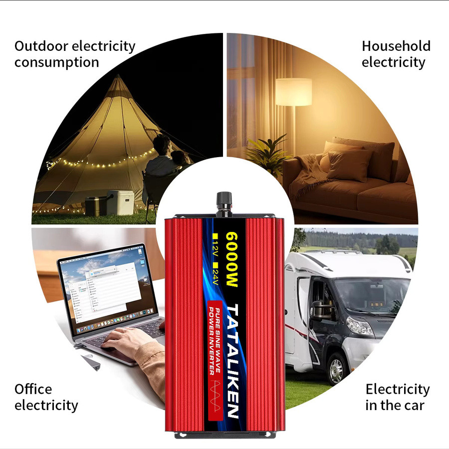 TATALIKEN Hochleistungs-Wechselrichter mit reiner Sinuswelle, 12 V zu 220 V, 5000 W bis 10000 W, in Rot mit LCD-Display und Lüfter für Solarsysteme, Wohnmobile und Zuhause - Bild 1