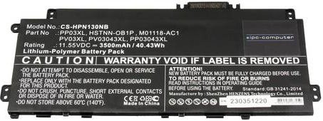 IPC-Computer Notebook-Akku PP03 in Schwarz mit 11.55V und 3500 mAh - Bild 1