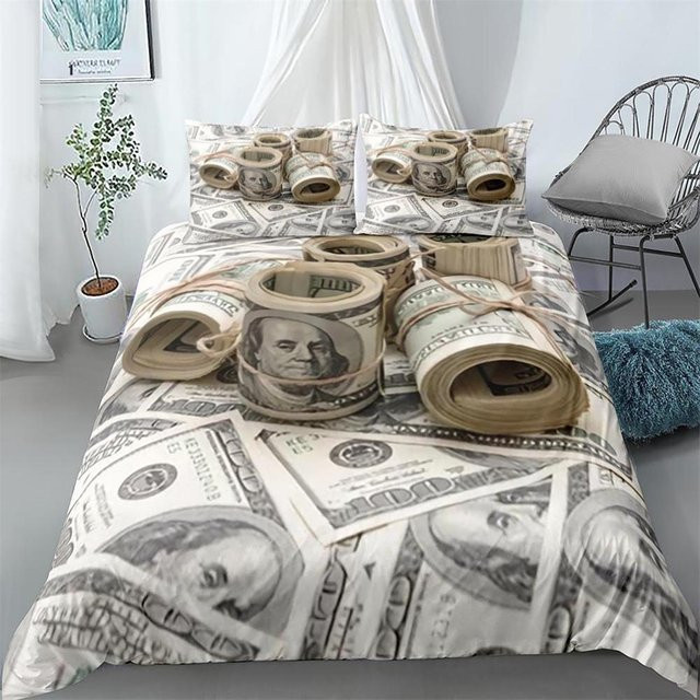 Bettwäsche-Set Your Warm Home mit Dollar-Muster und Kissenbezügen aus Polyester, Farbe: Weiß, B/H: 200 x 200 cm, Kissenbezüge: 50 x 70 cm - Bild 1