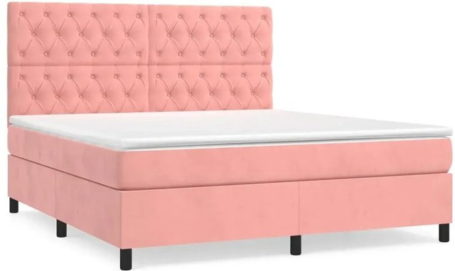 vidaXL Boxspringbett mit Matratze in Rosa, Hybrid-Bett aus Samt mit Taschenfederkern, B/T/H: 160 x 200 x 118 cm - Bild 1