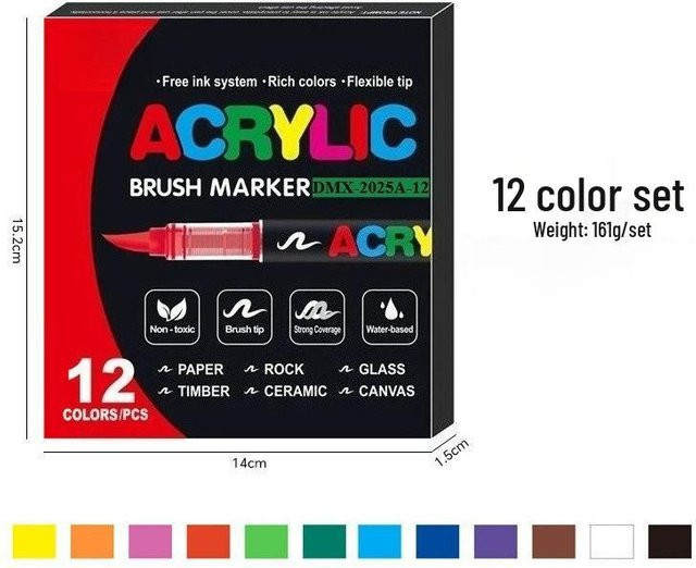 Acrylmarker Set mit weicher Brush-Spitze in Multicolour, schnelltrocknend und wasserfest für deine DIY-Malerei - Bild 1