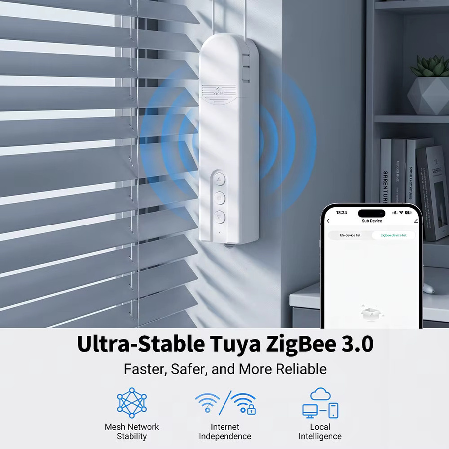 HIMOJO Intelligenter Vorhangmotor in Weiß, batteriebetriebener automatischer Jalousieöffner für Rollos, kompatibel mit Tuya Smart Life App, Alexa, Google und Yandex zur Sprachsteuerung - Bild 2