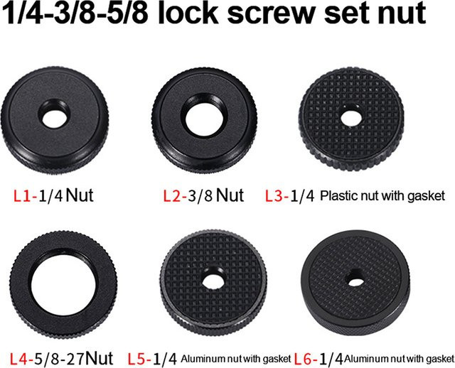 Kamera Schraube und Adapter Set für Stativ, Kugelkopf und Flash-Ständer in Schwarz mit 1/4, 3/8 und 5/8 Zoll Gewinde - Bild 1