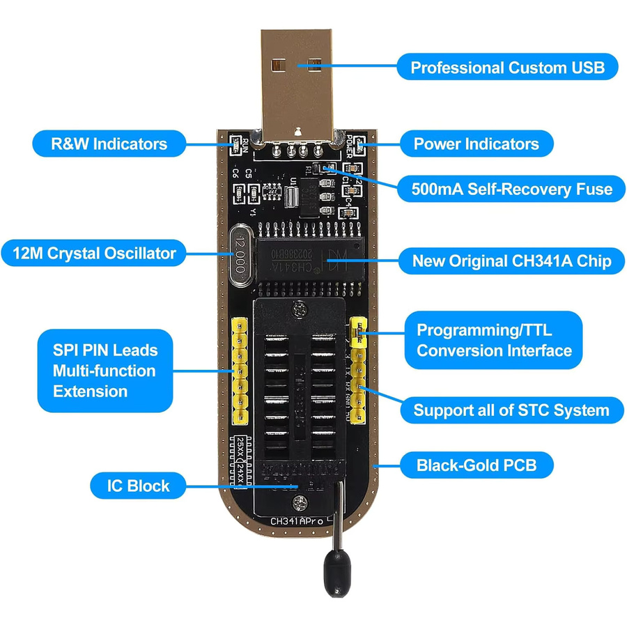 AOKIN CH341A EEPROM BIOS USB Programmierer Set mit SOIC8 Clip, 1,8 V Adapter und SOIC8 Adapter für 24 25 Series Flash - Bild 5