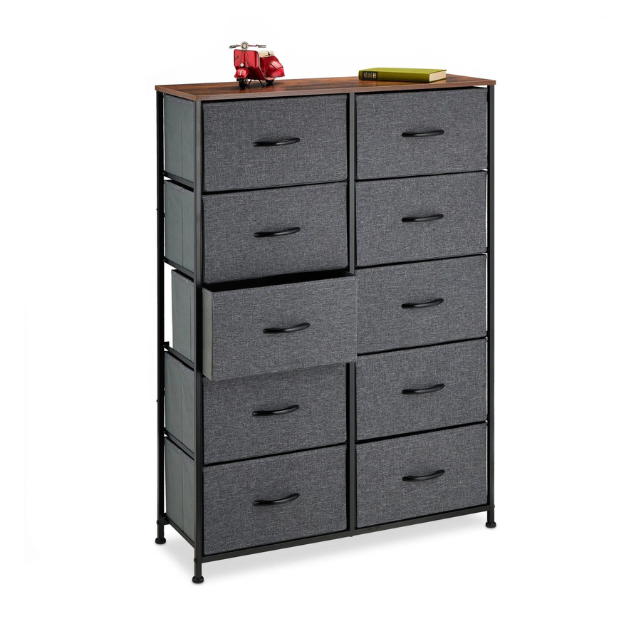 Relaxdays Kommode mit 10 Schubladen in Dunkelgrau, Dunkelbraun und Schwarz, höhenverstellbar, B: 120 cm, H: 85,5 cm, T: 30 cm - Bild 2