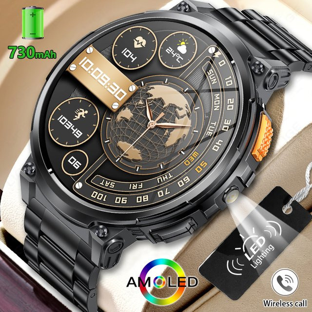 LIGE Smartwatch für Männer mit 1,85 Zoll HD-Bildschirm, Herzfrequenzmessung, wasserdicht und Bluetooth-Anruffunktion, Orange/Schwarz - Bild 1