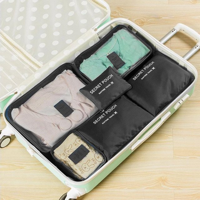 6er-Set Reisekoffer Organizer Taschen von chenxiaogang in Schwarz aus Mesh-Gewebe zur Ordnung von Kleidung und Schuhen - Bild 1