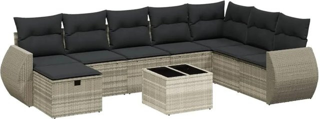 vidaXL 8-tlg. Garten-Sofagarnitur in L-Form mit Kissen, Hellgrau, Poly Rattan und Metallrahmen - Bild 1