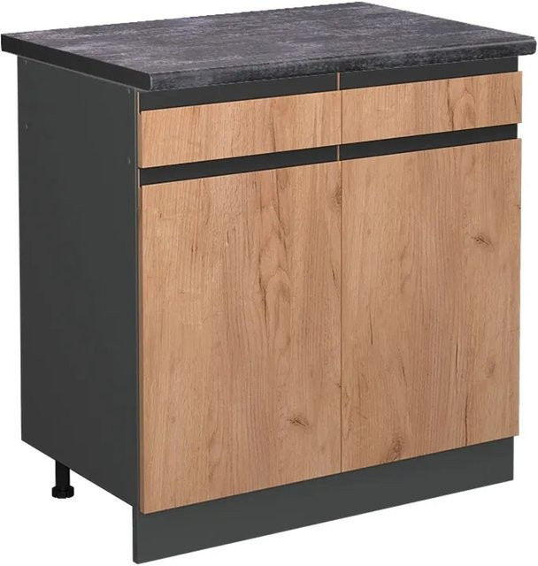 Vicco Küchenunterschrank R-Line Goldkraft Eiche Anthrazit B: 80 cm, T: 60 cm, H: 81,6 cm - Bild 1