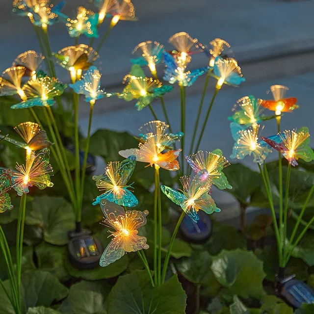 Wasserdichte Solar LED Schmetterling Gartenleuchten mit Glasfaseroptik und RGB Multicolour Licht zur Dekoration von Rasen und Garten - Bild 1