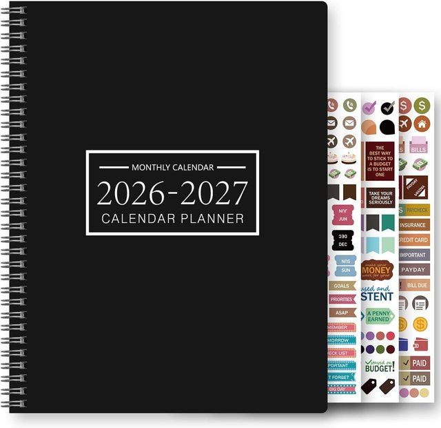 Binchi Outdoor Product Monatsplaner und Kalenderbuch 2027-2028 in A4, 24 Monate (Juli bis Juni), Schwarz mit 3 Stickern und Spiralbindung - Bild 1