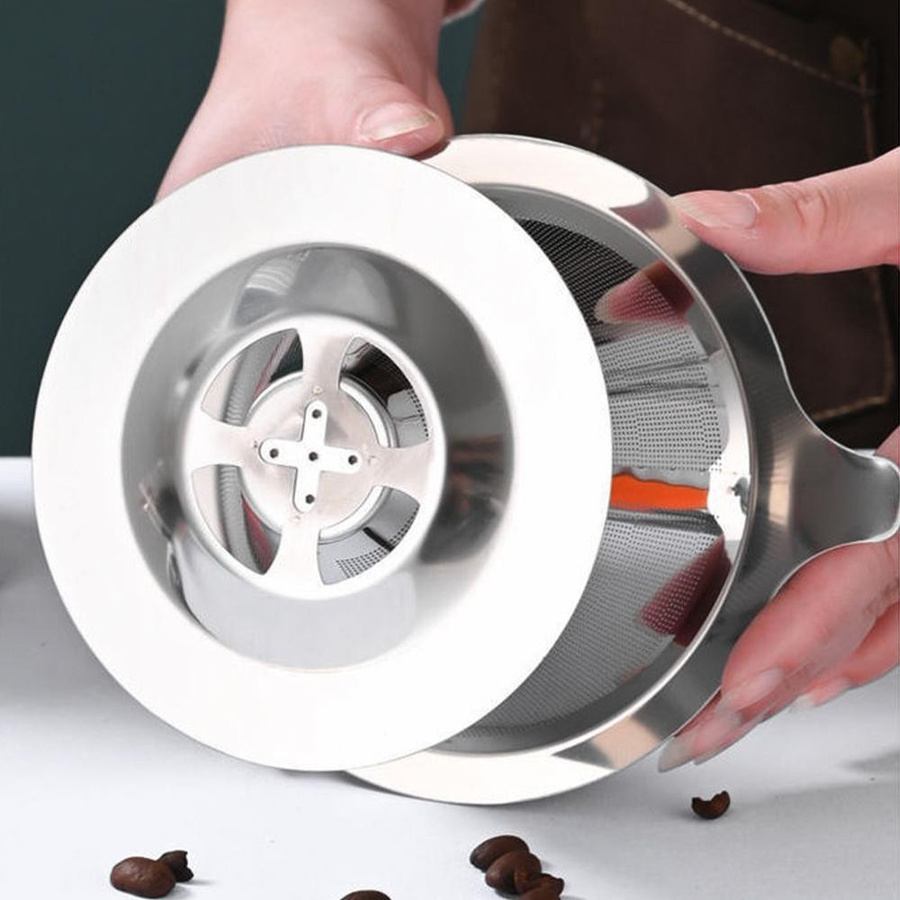 Wipon Kaffeefilterhalter aus doppellagigem Edelstahl 304 in Silber zum Aufgießen von Kaffee und Tee - Bild 3