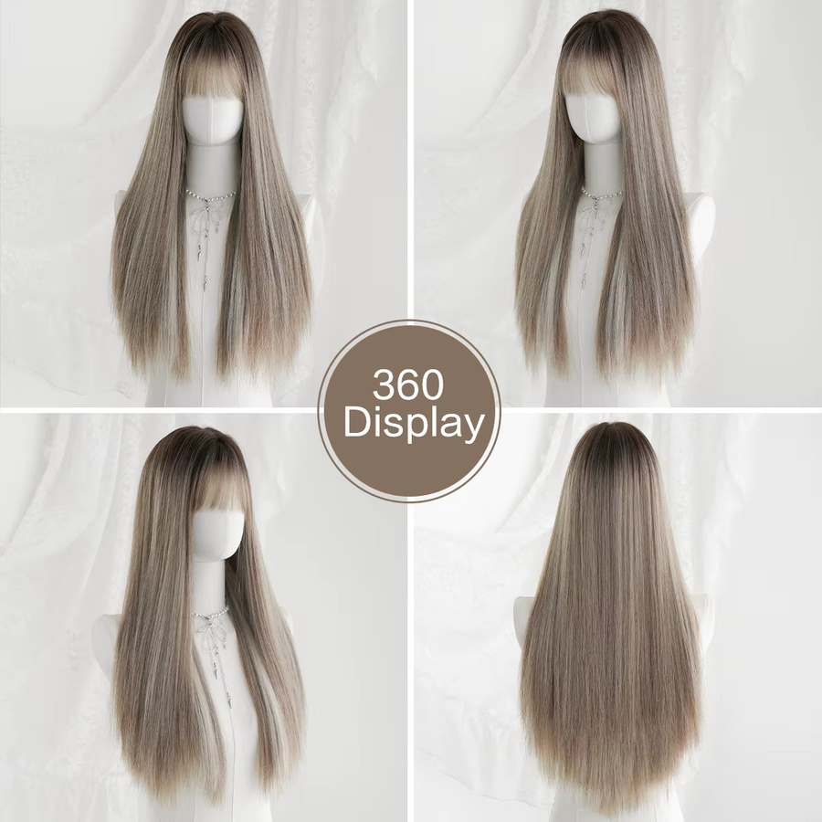 7JHH WIGS Perücke, lange gerade, aschbraun, synthetisch, Damen - Bild 5