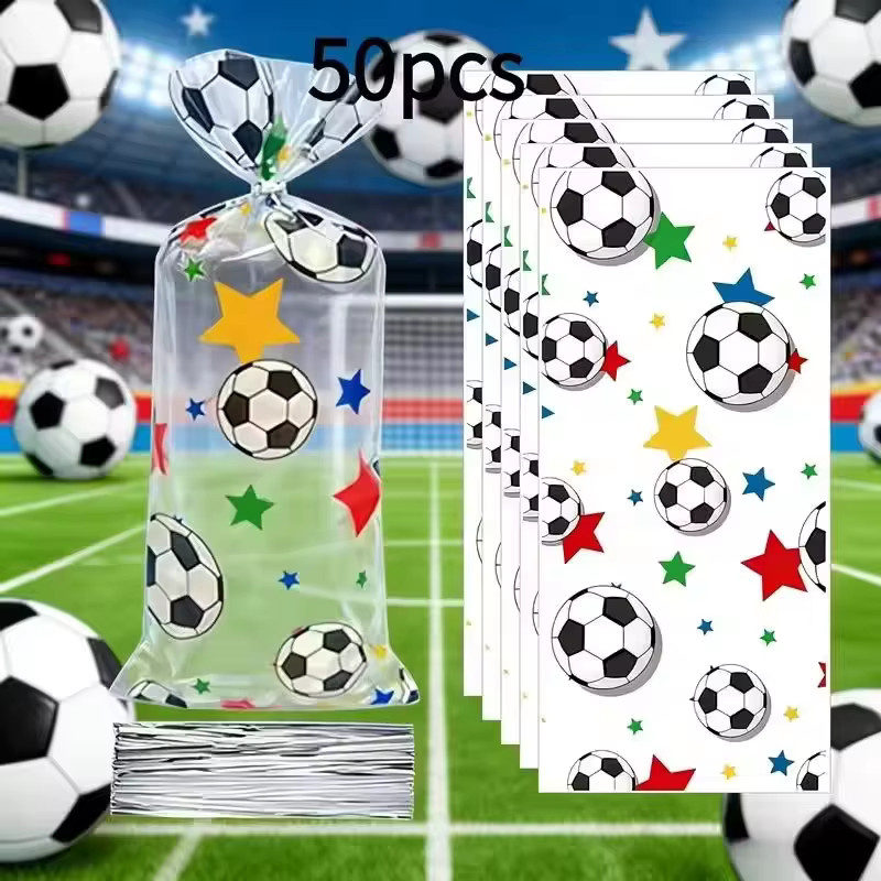 50 Stück Fußball Geschenktüten aus Kunststoff in Multicolour von xunyihappy als Partyzubehör für Geburtstage und Sportthemen - Bild 2