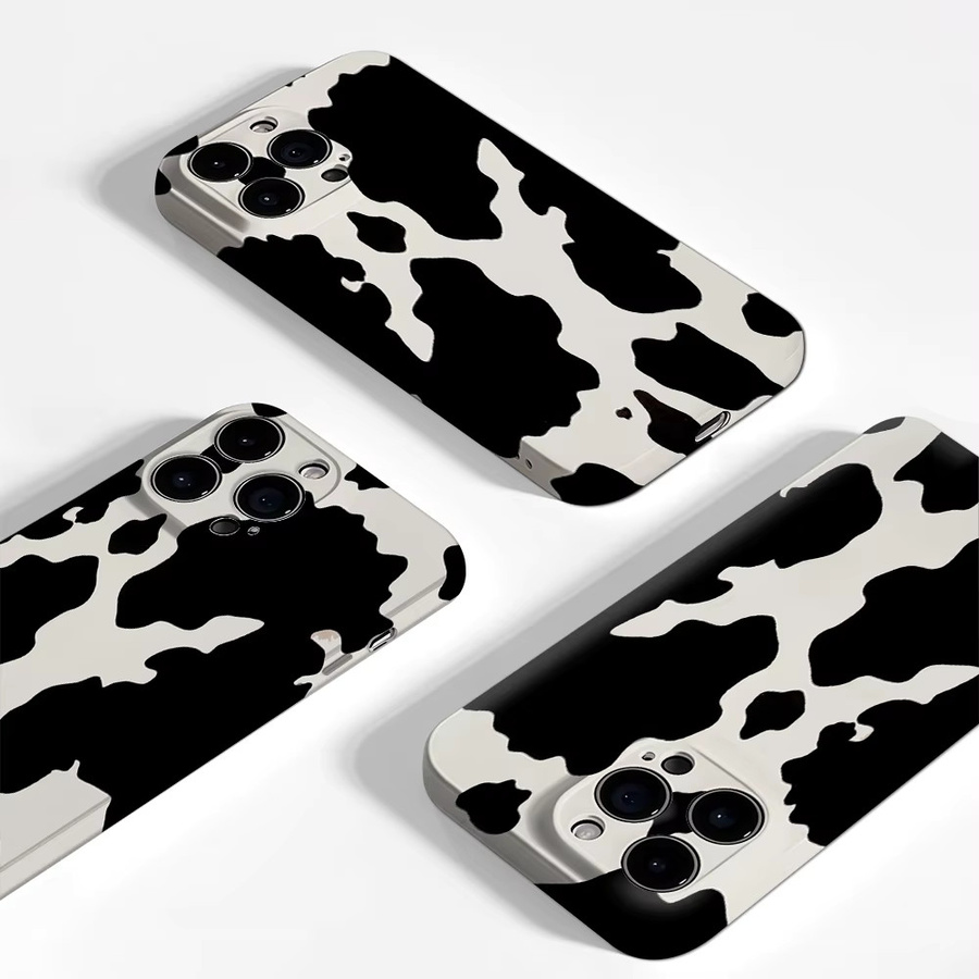 Handyhülle mit schwarz-weißem Kuh-Print für Apple iPhone 17 16 15 14 13 12 Pro Max Plus mit doppelschichtiger Rückseite - Bild 4