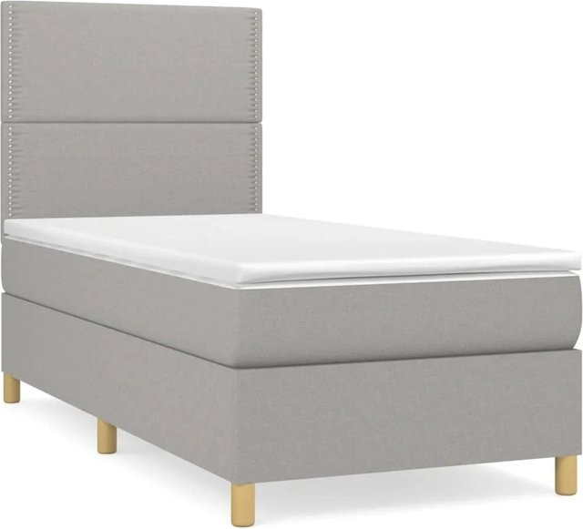vidaXL Boxspringbett mit Matratze Hybrid-Design in Hellgrau, B/T/H: 100 x 200 x 128 cm - Bild 1