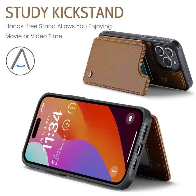 EUCAGR Leder Brieftasche und Telefonhülle mit Kartenhalter und Magnetverschluss für iPhone Modelle in Braun - Bild 3