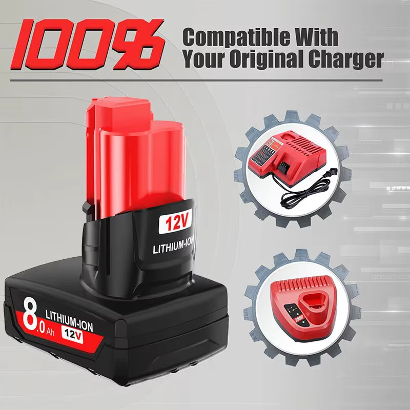 Bonacell Ersatzakku für Milwaukee M12 12V mit 8000mAh und LED-Licht, kompatibel mit 48-11-2402 und 48-11-2411 - Bild 5
