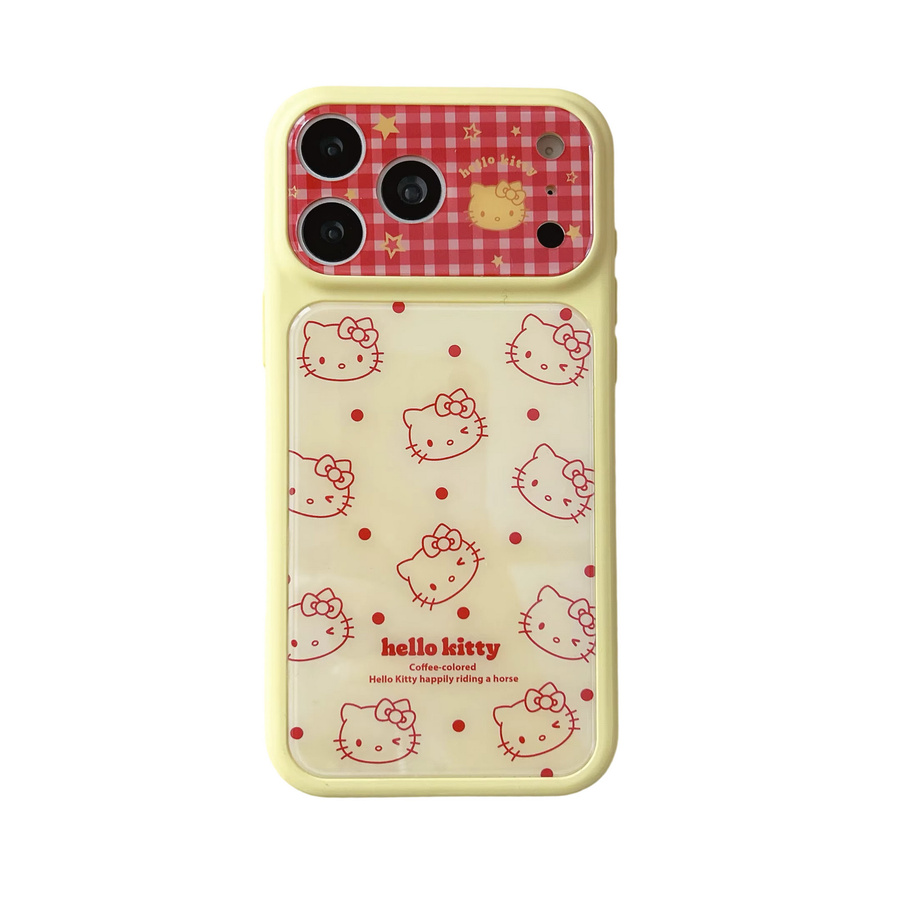 Sanrio Hello Kitty Handyhülle mit Karomuster und Punkten in Gelb für iPhone 14 15 16 17 Pro Max, stoßfeste weiche Rückseite mit Linsenschutz - Bild 3