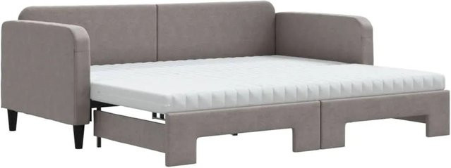 vidaXL Ausziehbares Tagesbett mit Matratze in Taupe, Polsterbett mit Schlaffunktion und Auszugsschublade, B/T/H: 80–90 x 190/200 cm - Bild 1