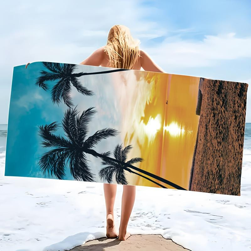 Strandtuch Ka Chen Muda mit Kokospalmen- und Sonnenuntergang-Motiv, weiß, Polyester, B: 40 cm, H: 60 cm - Bild 2